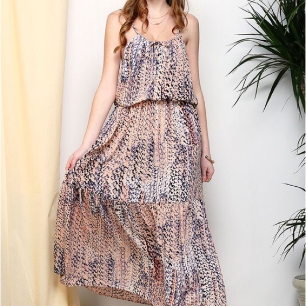 Elle Peach & Black Snakeprint Maxi Sundress